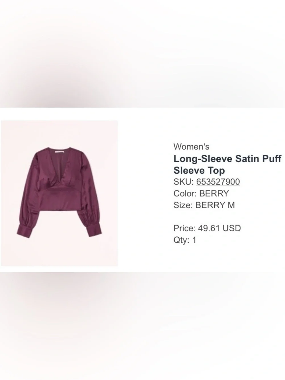 Abercrombie & Fitch Berry Long-Sleeve Satin Puff Sleeve Top